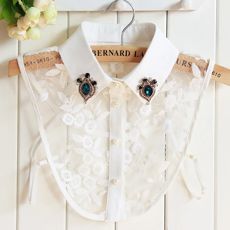 Женская рубашка-воротник из искусственного кружева со стразами и бисером, осень-зима, универсальный аксессуар с острым носком
Женская рубашка-воротник из искусственного кружева со стразами и бисером, осень-зима, универсальный аксессуар с острым носком