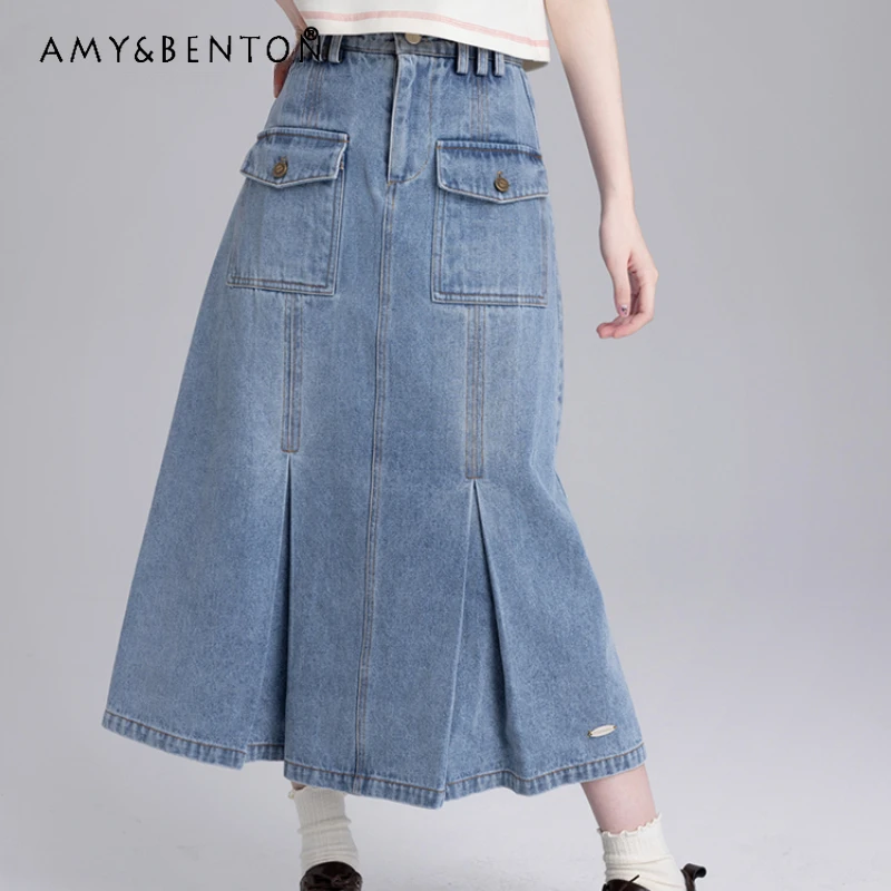 2024 New Summer And Autumn Sweet High Waist A-Line Long Dark Light Color Double Pleated Denim Skirt For Women
2024 New Summer And Autumn Sweet High Waist A-Line Long Dark Light Color Double Pleated Denim Skirt For Women