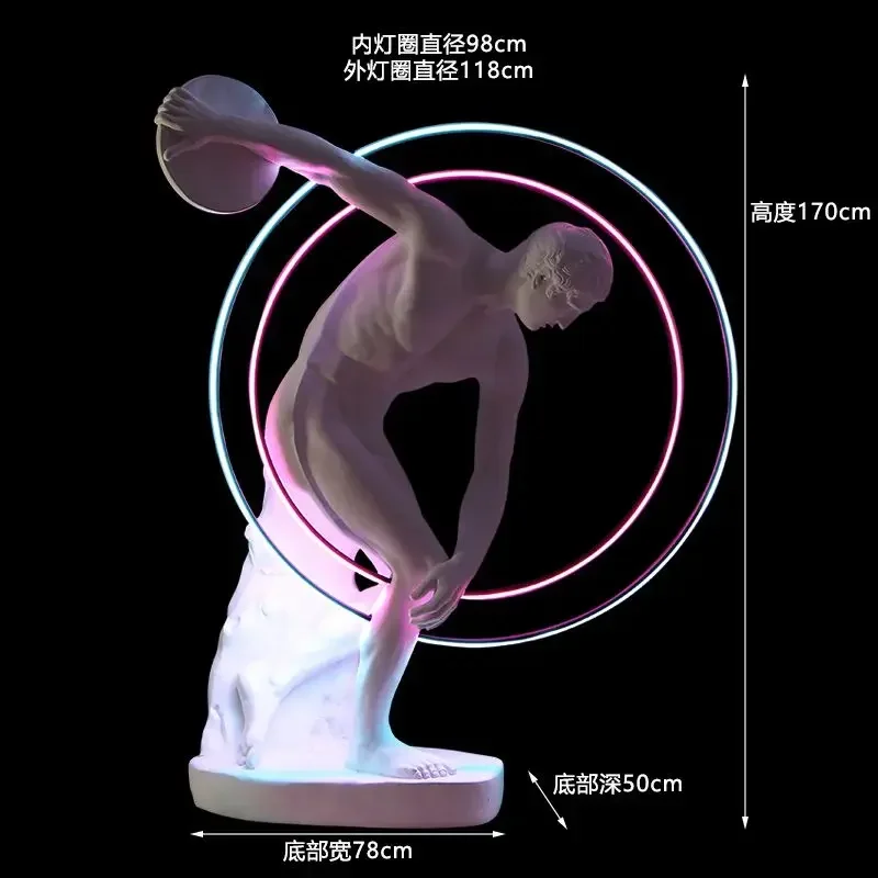 Large fiberglass lighting sculpture discus thrower David statue music bar club decoration ornaments
Large fiberglass lighting sculpture discus thrower David statue music bar club decoration ornaments