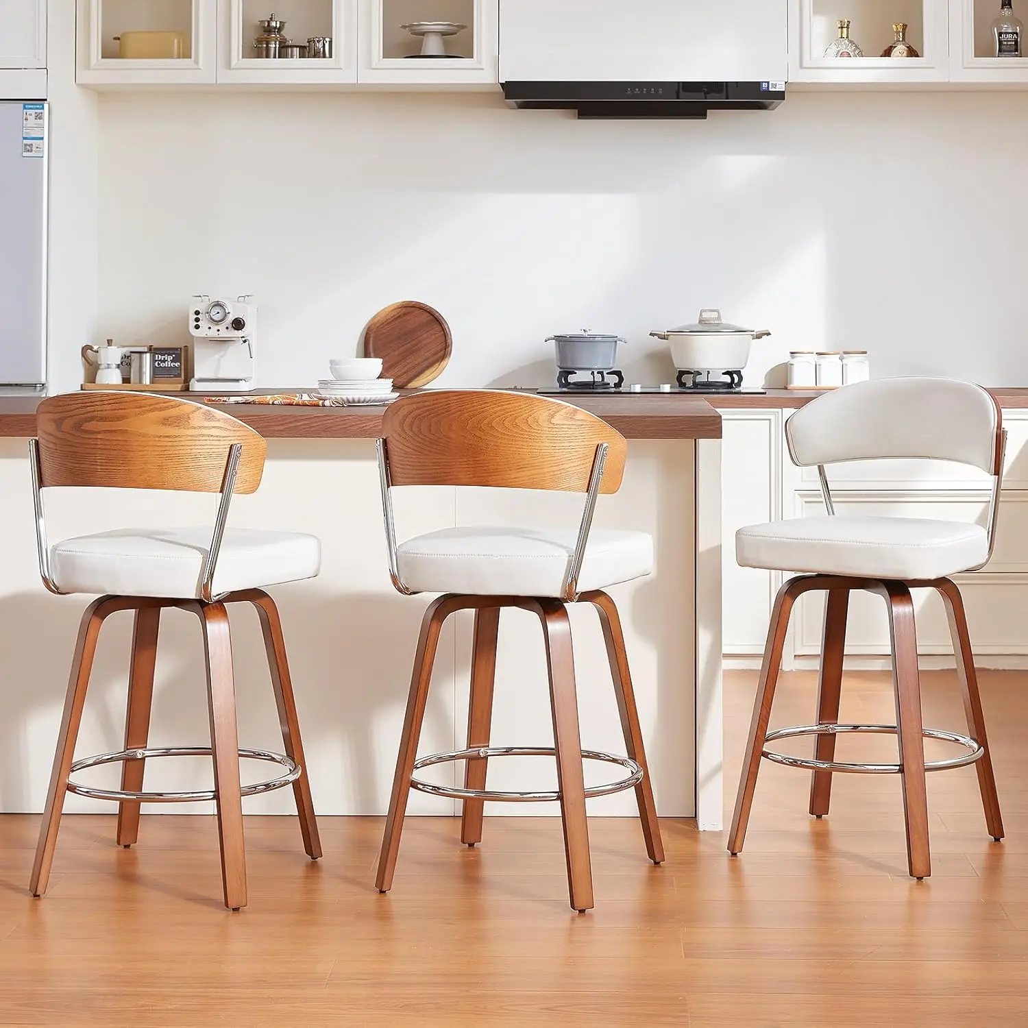 26" Swivel Bar Stools Set Of 3 Faux Leather Upholstered Counter Height Walnut Legs Kitchen Beige Customized
26" Swivel Bar Stools Set Of 3 Faux Leather Upholstered Counter Height Walnut Legs Kitchen Beige Customized
