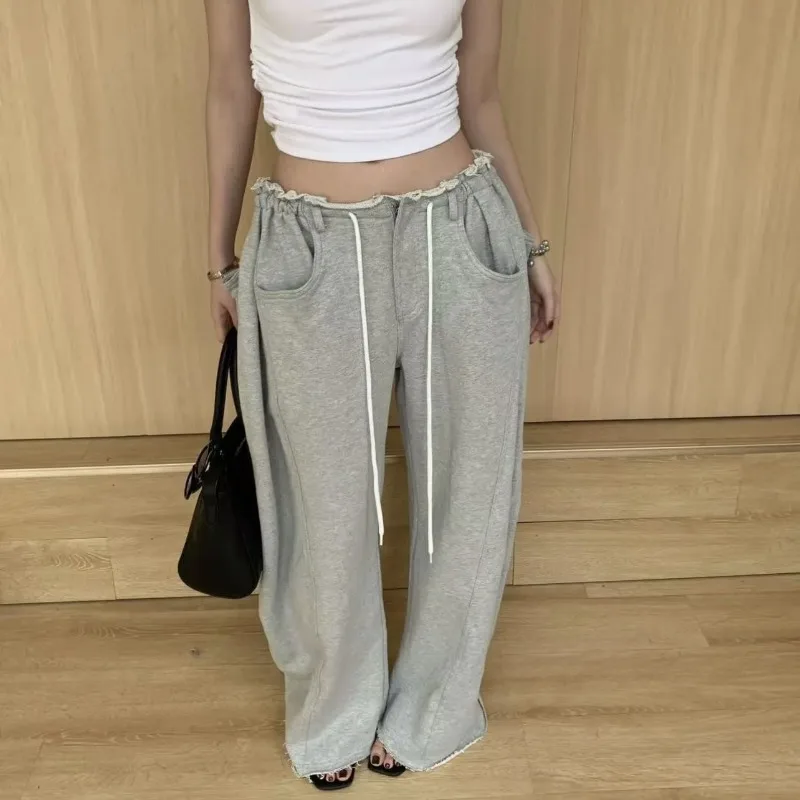 Deeptown Grey Drawstring Women Sweatpants Vintage Wide Leg High Waist Korean Fashion Straight Trousers Baggy Solid Color Casual 
Deeptown Grey Drawstring Women Sweatpants Vintage Wide Leg High Waist Korean Fashion Straight Trousers Baggy Solid Color Casual