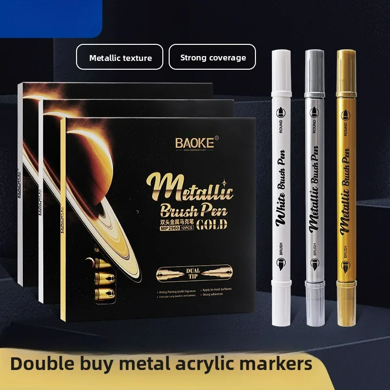 Double headed metal marker pen - a set of 12 signature pens with soft heads for DIY graffiti acrylic marker pens
Double headed metal marker pen - a set of 12 signature pens with soft heads for DIY graffiti acrylic marker pens