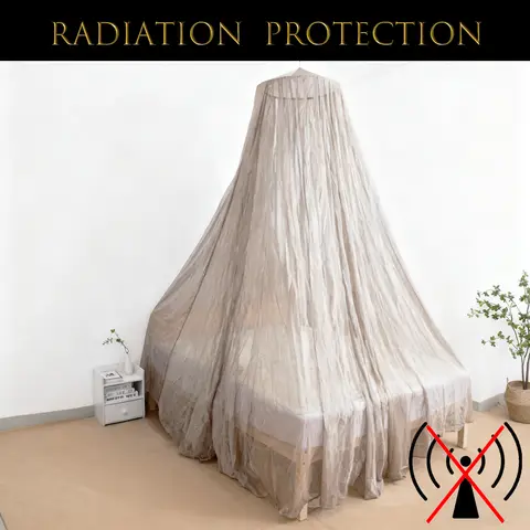 Malla de Fibra de Plata con Protección EMF, Jaula de Faraday con Conexión a Tierra, Mosquitera, Cubierta de Cama Cúbica que Reduce la Radiación y Bloquea la Señal WIFI