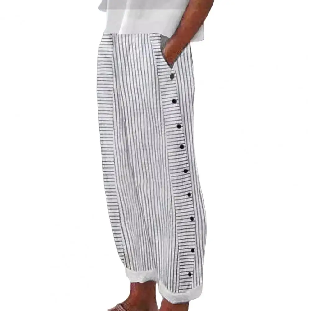 Women Pants with Striped Print Loose Overalls Women's Wide Leg Sweatpants with Stripe Print Elastic Waist Side Button
Women Pants with Striped Print Loose Overalls Women's Wide Leg Sweatpants with Stripe Print Elastic Waist Side Button