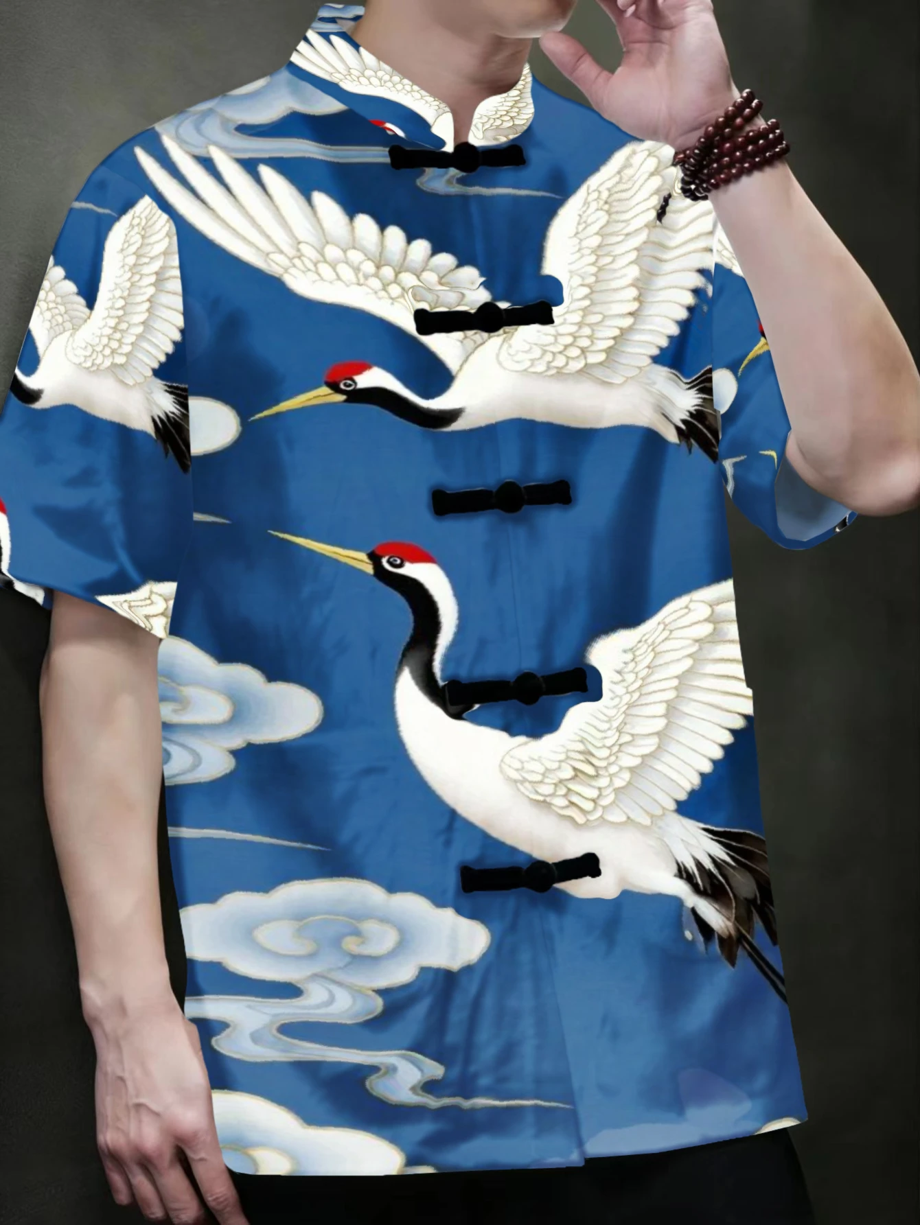 Chinese Style Crane Print Tang Suit Shirt Mandarin Collar Frog Button Short Sleeve Top Men's Traditional Oriental Summer Tunics
Chinese Style Crane Print Tang Suit Shirt Mandarin Collar Frog Button Short Sleeve Top Men's Traditional Oriental Summer Tunics