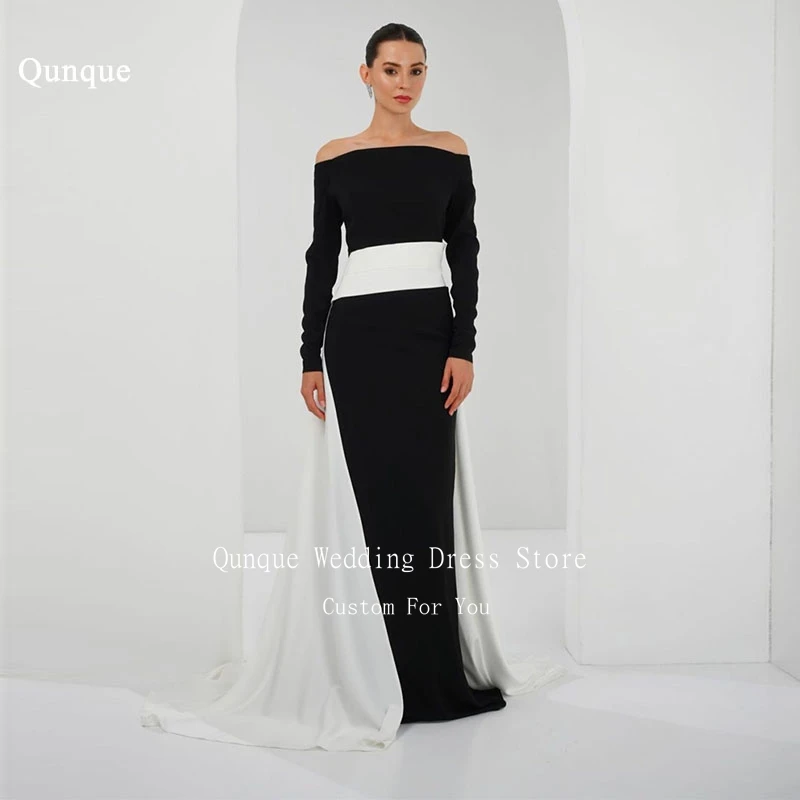 Qunque Black/White Prom Dresses Long Sleeves Strapless With Train Evening Party Gowns Formal Dresses Robe De Soiree Customized
Qunque Black/White Prom Dresses Long Sleeves Strapless With Train Evening Party Gowns Formal Dresses Robe De Soiree Customized