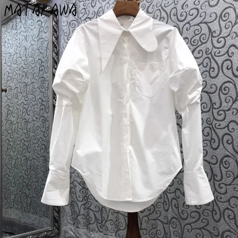 Matakawa Puff Sleeve Blouses Asymmetrical Collar Solid White Elegant Women Shirts Spring Fall Korean Fashion Retro Blusas Mujer
Matakawa Puff Sleeve Blouses Asymmetrical Collar Solid White Elegant Women Shirts Spring Fall Korean Fashion Retro Blusas Mujer