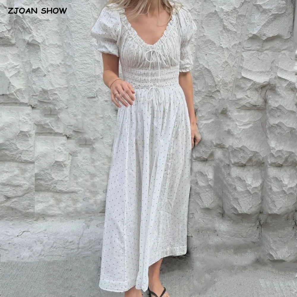 BOHO Dot Print Wood ears Ruched Chest Bow U collar Puff Sleeve Dress Elastic High Waist Pleated Swing Midi Dresses Holiday Robe
BOHO Dot Print Wood ears Ruched Chest Bow U collar Puff Sleeve Dress Elastic High Waist Pleated Swing Midi Dresses Holiday Robe