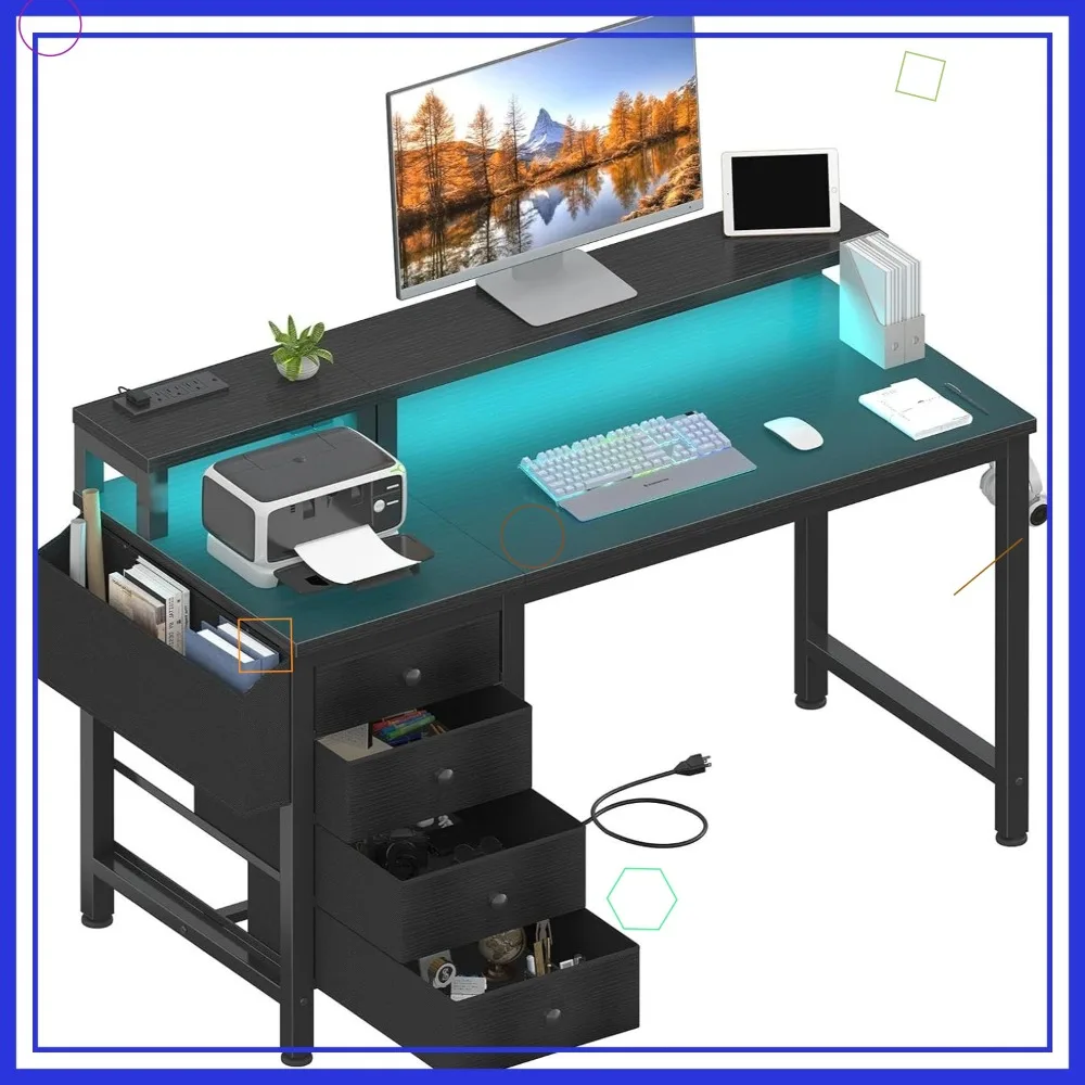 47-inch LED Gaming Desk with Power Outlets, Fabric Drawers, Reversible Monitor Stand for Home Office, Black
47-inch LED Gaming Desk with Power Outlets, Fabric Drawers, Reversible Monitor Stand for Home Office, Black
