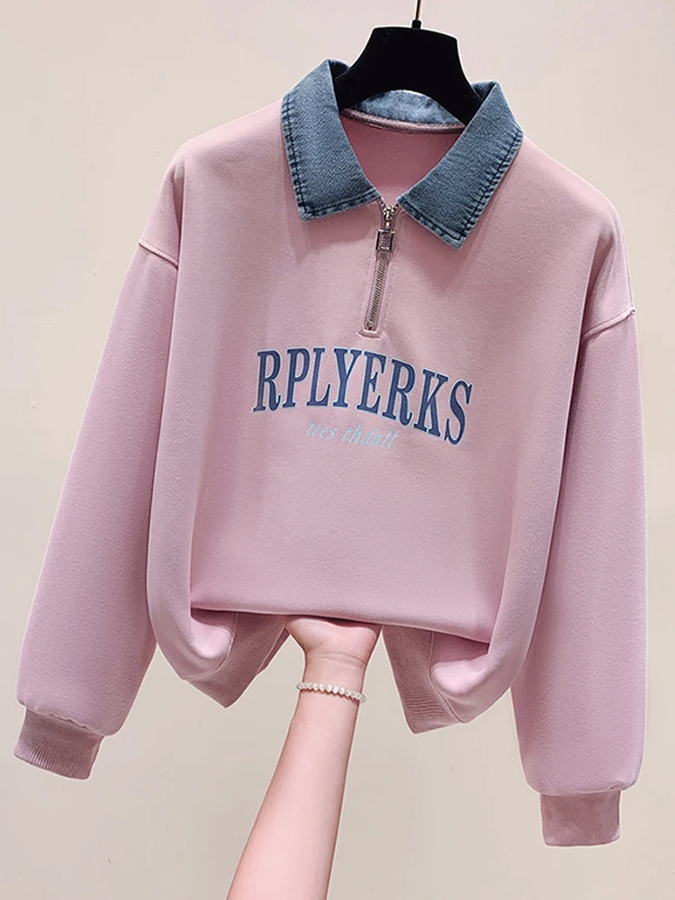 Denim Splicing POLO Collar Pullover Print Sweatshirt Zipper Fall Winter Long Sleeved Top Fake Two-piece Streetwear Style Casual
Denim Splicing POLO Collar Pullover Print Sweatshirt Zipper Fall Winter Long Sleeved Top Fake Two-piece Streetwear Style Casual