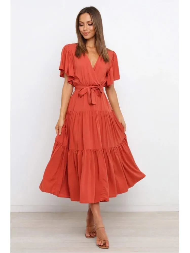 2024 Summer Ladies New Casual Solid Color Short Sleeve Maxi Dress Fashion Lace-up High Waist Ruffled Dresses Bohemia Women's
2024 Summer Ladies New Casual Solid Color Short Sleeve Maxi Dress Fashion Lace-up High Waist Ruffled Dresses Bohemia Women's