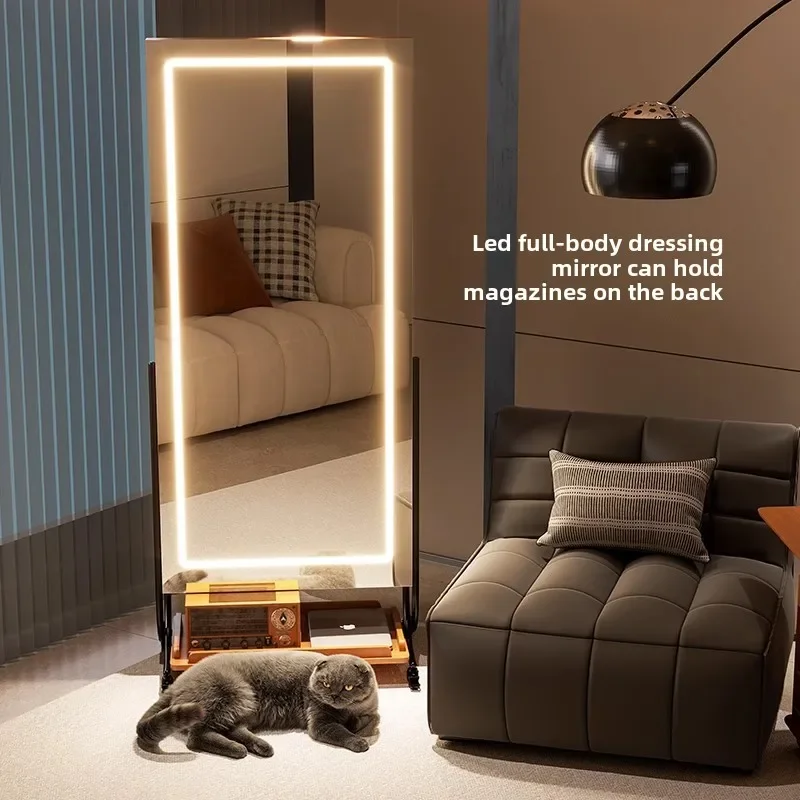 Integrated rotating full-length mirror with light, movable magazine rack, living room, home with wheels, newspaper rack
Integrated rotating full-length mirror with light, movable magazine rack, living room, home with wheels, newspaper rack