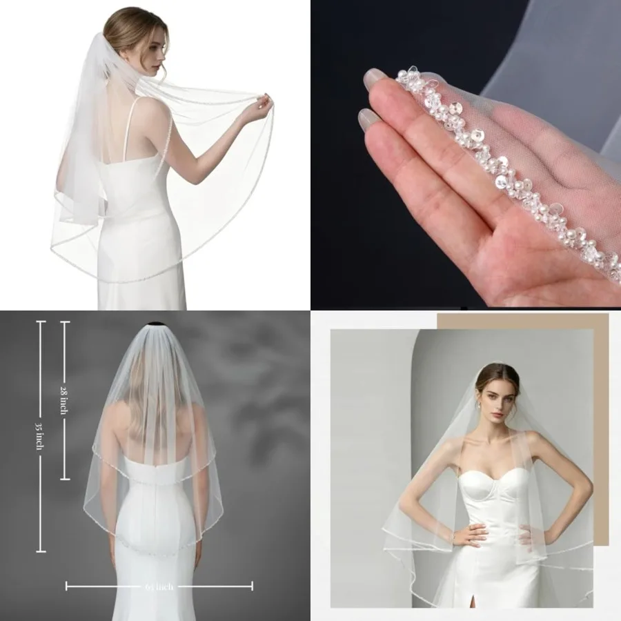 Wedding Veil Pearls and Crystals Beaded Edge 1 Tier Fingertip Length Bridal Veil
Wedding Veil Pearls and Crystals Beaded Edge 1 Tier Fingertip Length Bridal Veil