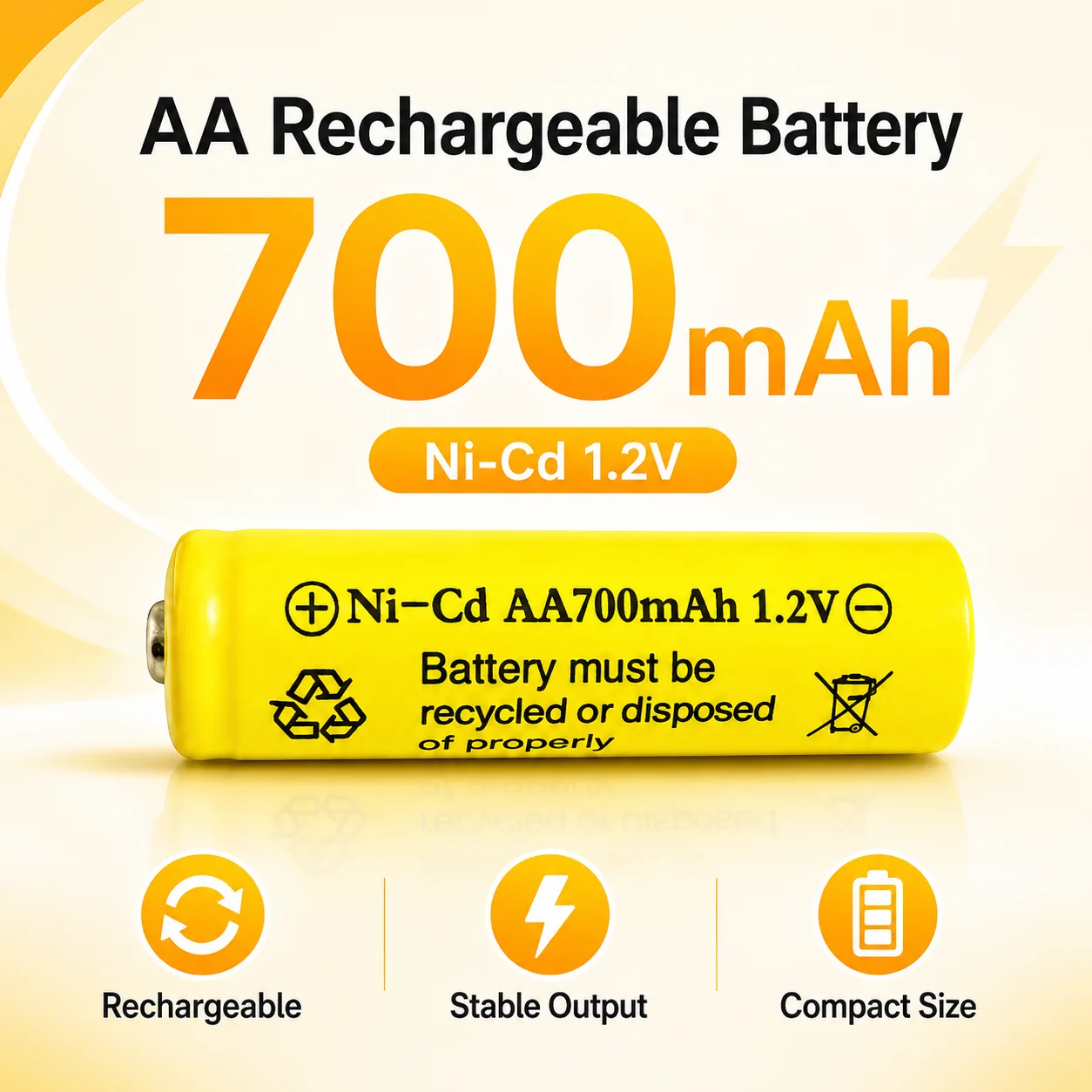 AA Size 1.2V 700mAh Nickel Cadmium Battery Ni-Cd Type 5 Rechargeable Storage Batteries Household Replacement Cells
AA Size 1.2V 700mAh Nickel Cadmium Battery Ni-Cd Type 5 Rechargeable Storage Batteries Household Replacement Cells