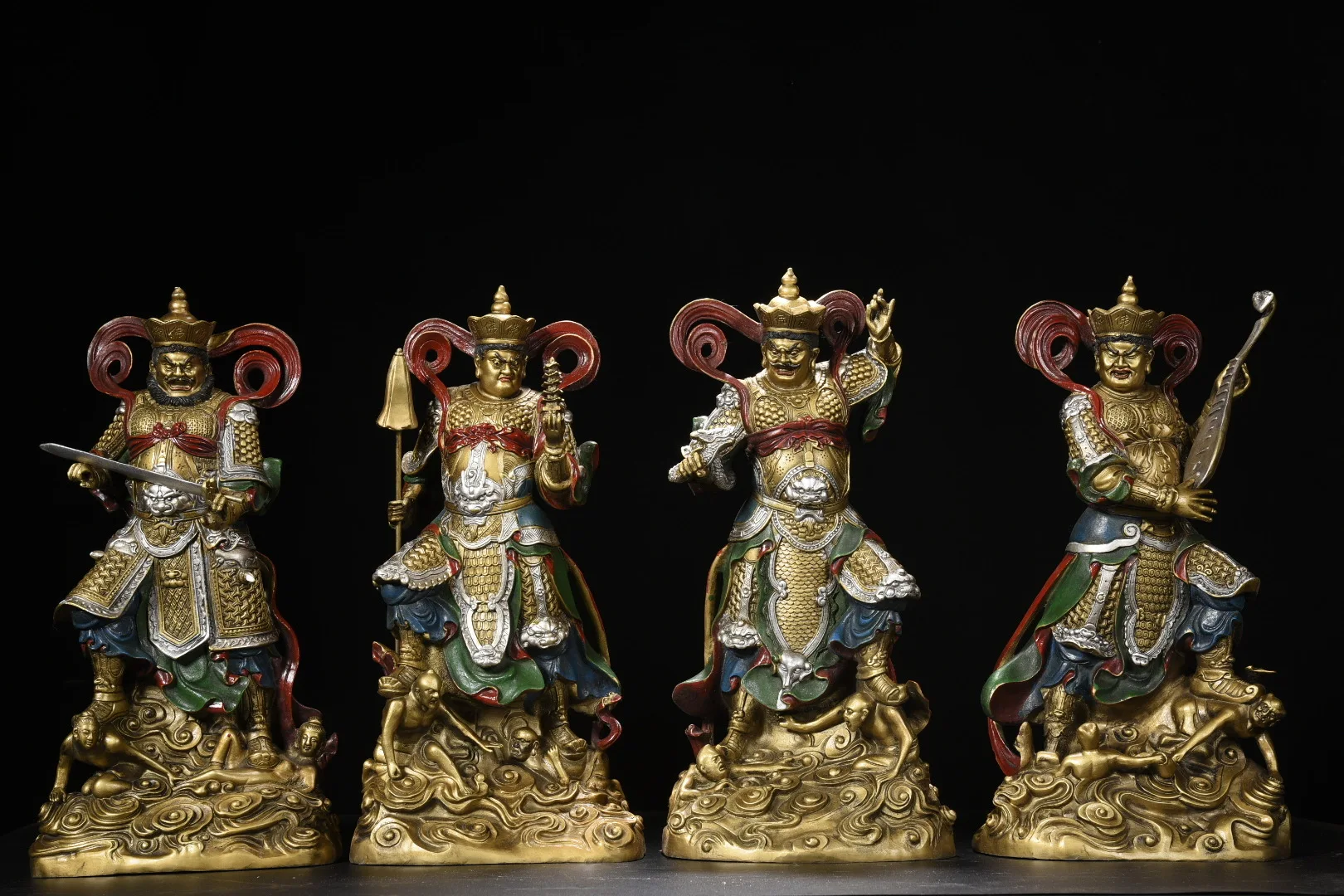 15"Tibetan Temple Collection Old Bronze Painted Four Heavenly Kings Four Guardian Immortals Standing Buddha Worship Hall
15"Tibetan Temple Collection Old Bronze Painted Four Heavenly Kings Four Guardian Immortals Standing Buddha Worship Hall