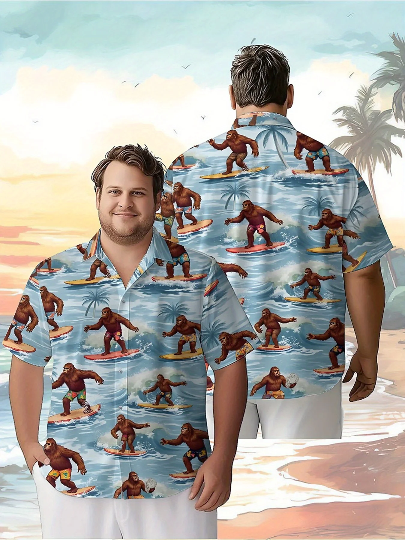 Men's Plus Size Hawaiian Shirts Sasquatch Surfing Adventure pattern, Summer Casual Top, Suitable for Outdoor Party, Streetwear
Men's Plus Size Hawaiian Shirts Sasquatch Surfing Adventure pattern, Summer Casual Top, Suitable for Outdoor Party, Streetwear