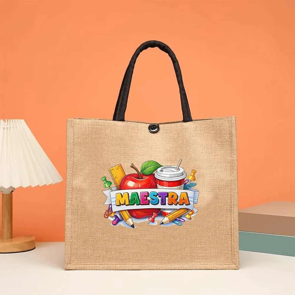 Minimalist Maestra Stationery Print Linen Bag Apple Coffee Cup Pencil Pattern Tote Bags Teacher Commuting Shopping Tote Bag
Minimalist Maestra Stationery Print Linen Bag Apple Coffee Cup Pencil Pattern Tote Bags Teacher Commuting Shopping Tote Bag