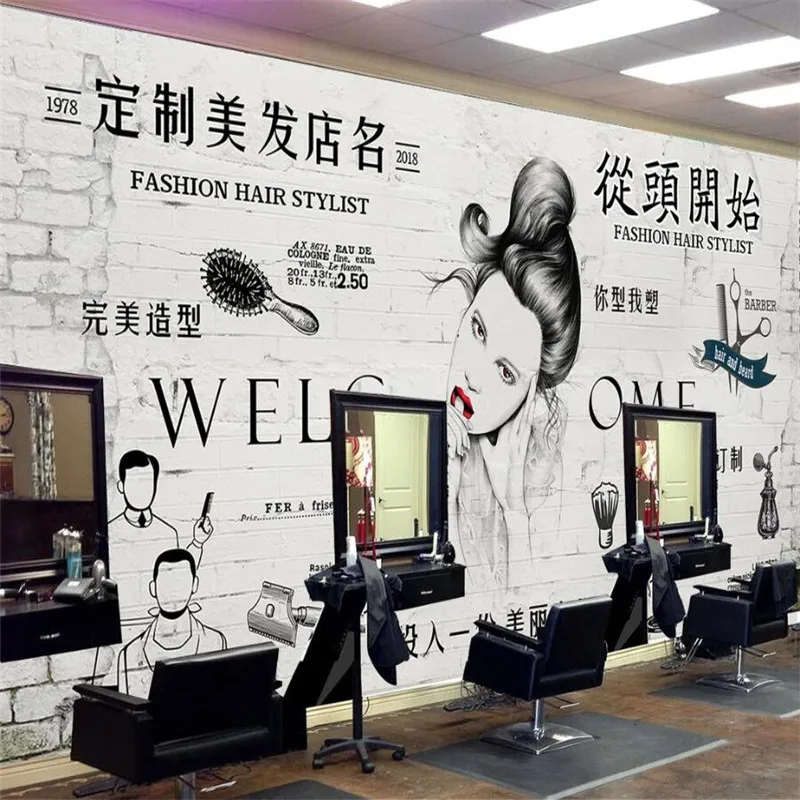 European and American Industrial Style Beauty Salon Barber Shop Gray Background Wall Paper Custom Shop Name Mural Wallpaper 3D
European and American Industrial Style Beauty Salon Barber Shop Gray Background Wall Paper Custom Shop Name Mural Wallpaper 3D