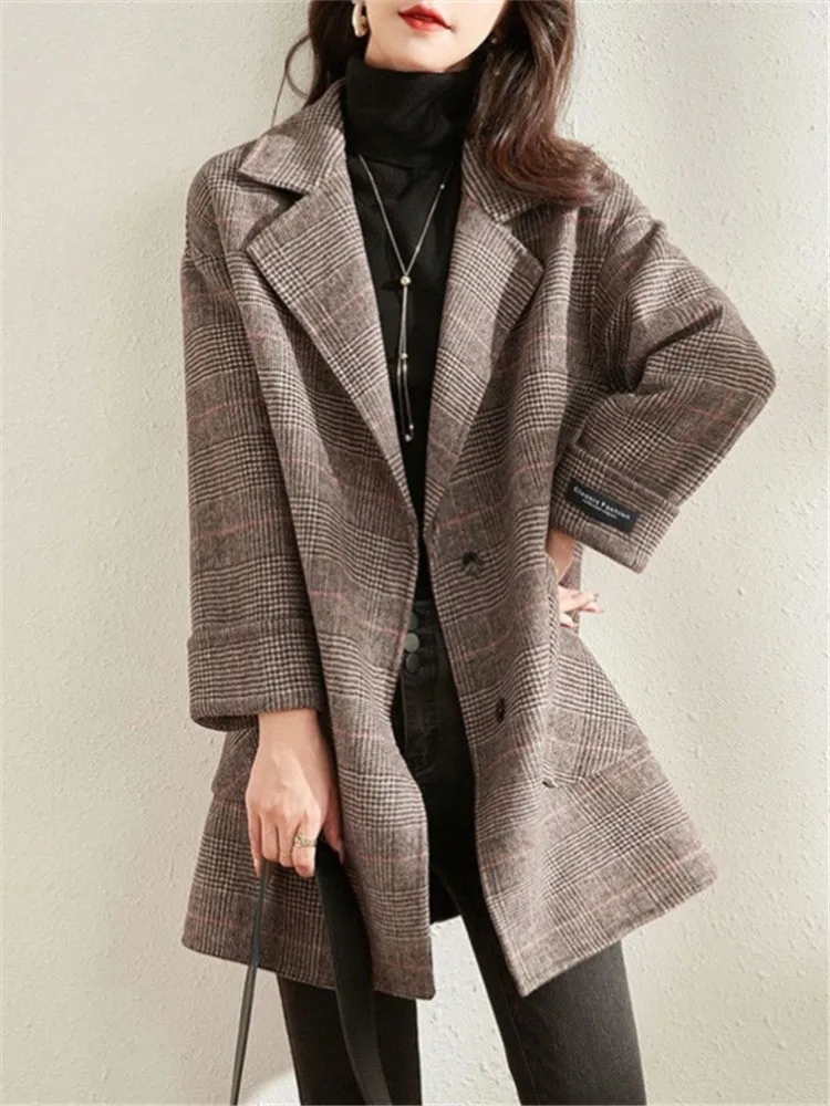 Coat Female Spring Autumn Plaid Lapel Single-breasted Pockets Long-sleeved Fashion Casual Loose Woolen Jacket Women's Clothing
Coat Female Spring Autumn Plaid Lapel Single-breasted Pockets Long-sleeved Fashion Casual Loose Woolen Jacket Women's Clothing