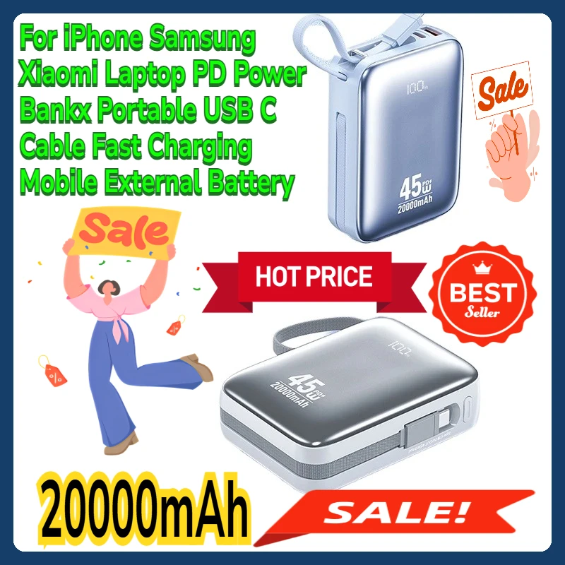 For iPhone Samsung Xiaomi Laptop PD Power Bank 20000mAh Portable USB C Cable Fast Charging Mobile External Battery
For iPhone Samsung Xiaomi Laptop PD Power Bank 20000mAh Portable USB C Cable Fast Charging Mobile External Battery