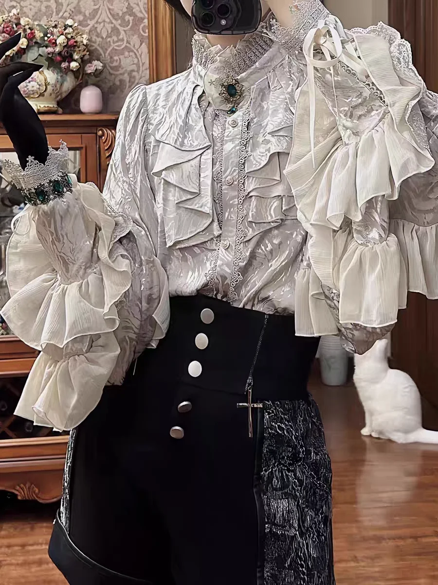 Gothic Style Loose Women's Shirt Bat Sleeve Transparent Hemline Polyester Fiber Long Sleeve White Black Silver Trendy Shirt
Gothic Style Loose Women's Shirt Bat Sleeve Transparent Hemline Polyester Fiber Long Sleeve White Black Silver Trendy Shirt