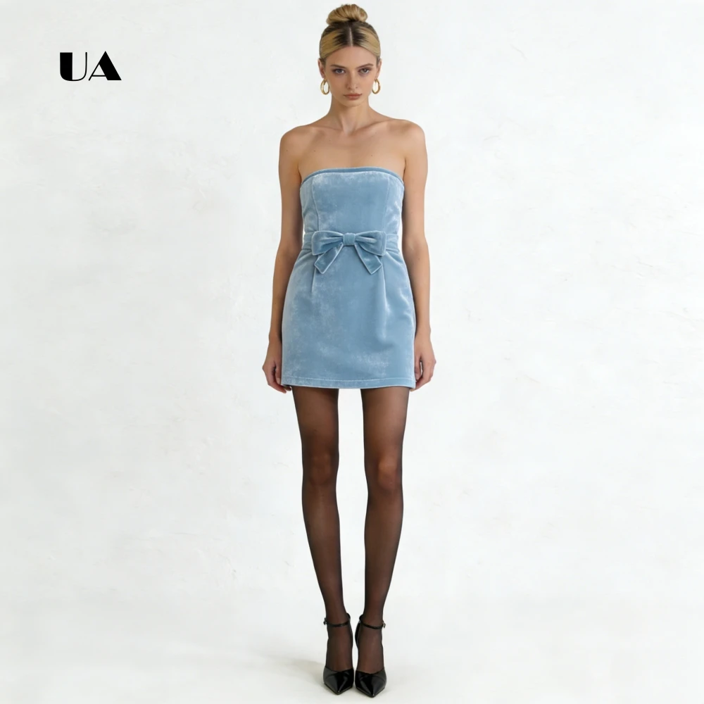 ULBYANRY Velvet Sheath Mini Dress with Bow Detail, Solid Strapless Evening Dress, Simple Sleeveless Customized Party Gown
ULBYANRY Velvet Sheath Mini Dress with Bow Detail, Solid Strapless Evening Dress, Simple Sleeveless Customized Party Gown