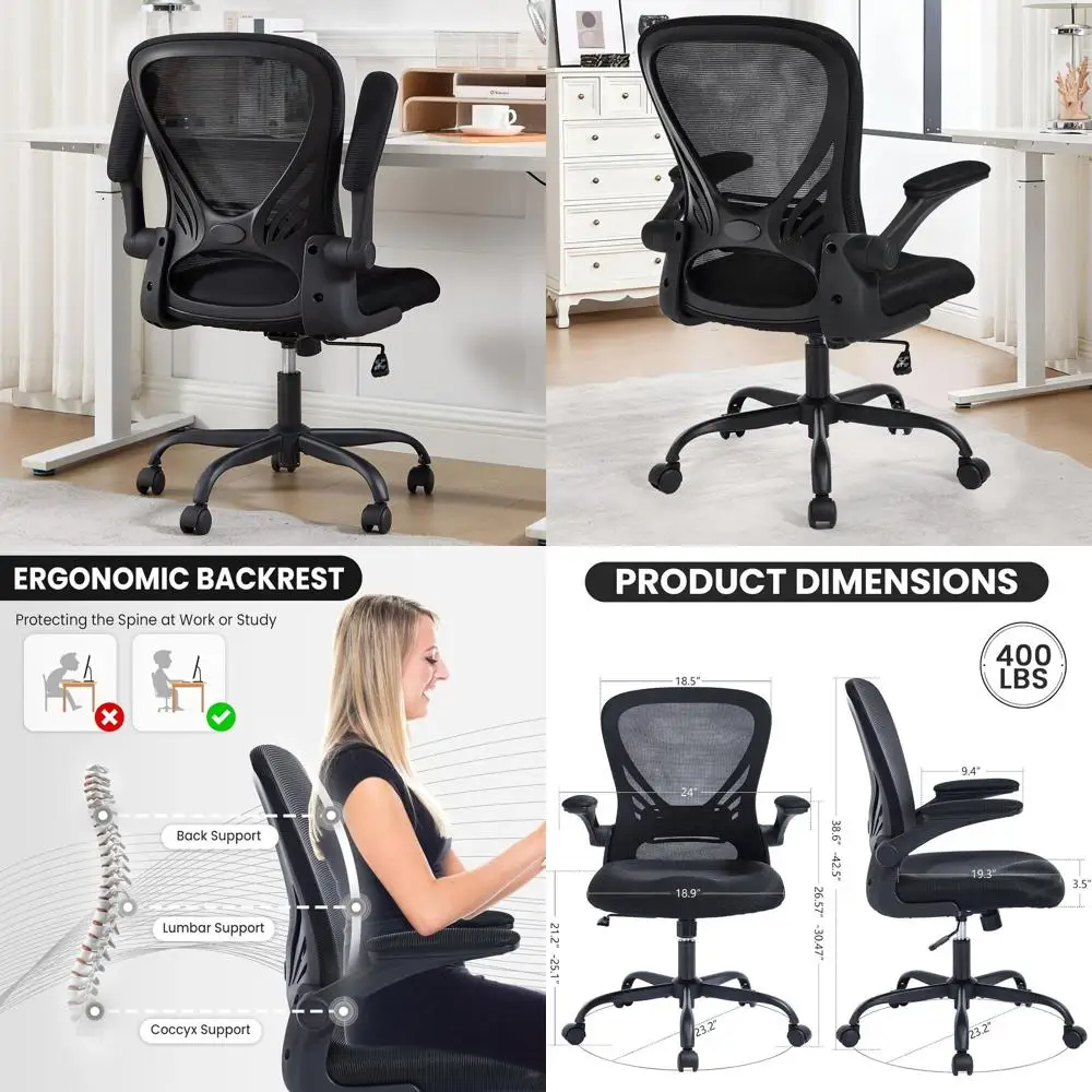 Ergonomic Lumbar Support Desk Chair with Flip-Up Armrests for Home and Office, Comfortable Computer Chair in Black
Ergonomic Lumbar Support Desk Chair with Flip-Up Armrests for Home and Office, Comfortable Computer Chair in Black