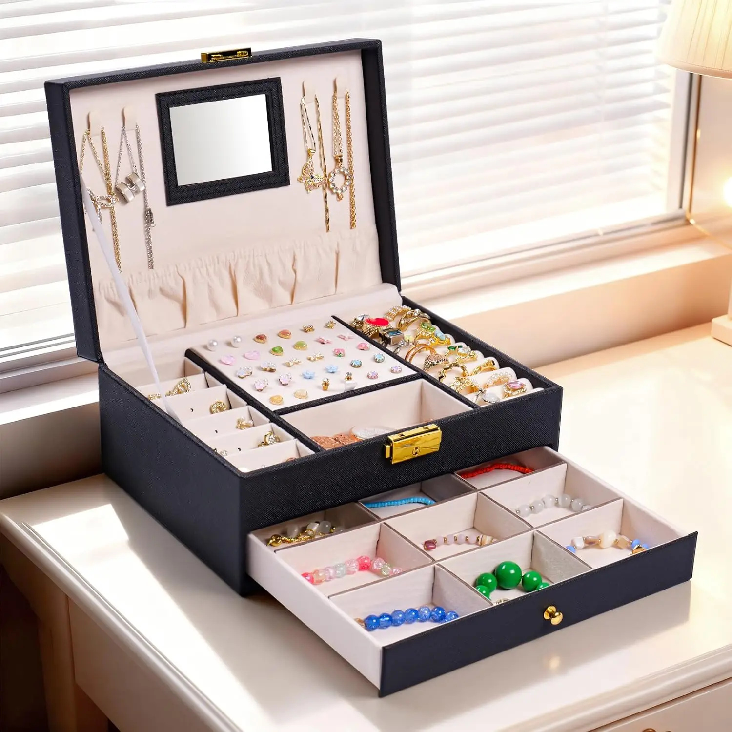 Jewelry Box, 2 Layer Jewelry Organizer with Velvet Earring Organizer, Jewelry Holder Organizer Travel, White Jewelry Box
Jewelry Box, 2 Layer Jewelry Organizer with Velvet Earring Organizer, Jewelry Holder Organizer Travel, White Jewelry Box