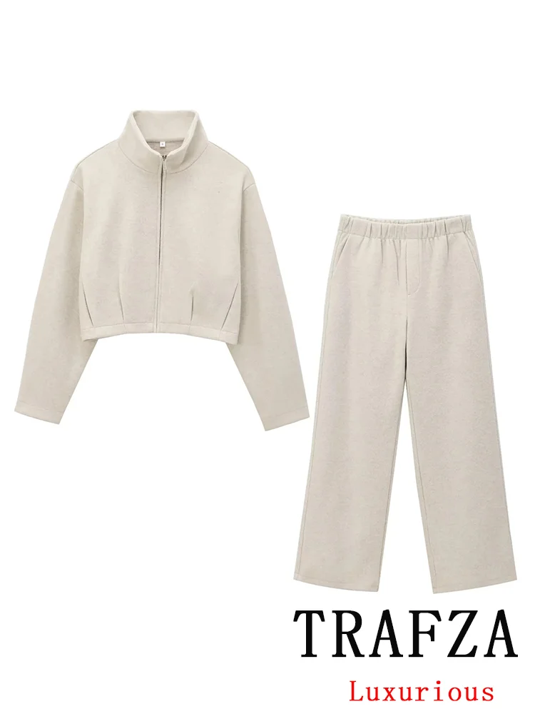 TRAFZA Vintage Casual Chic Solid Women Suit Zipper Long Sleeve Jacket Loose Straight Pants New Fashion 2024 Autumn Winter Suits
TRAFZA Vintage Casual Chic Solid Women Suit Zipper Long Sleeve Jacket Loose Straight Pants New Fashion 2024 Autumn Winter Suits