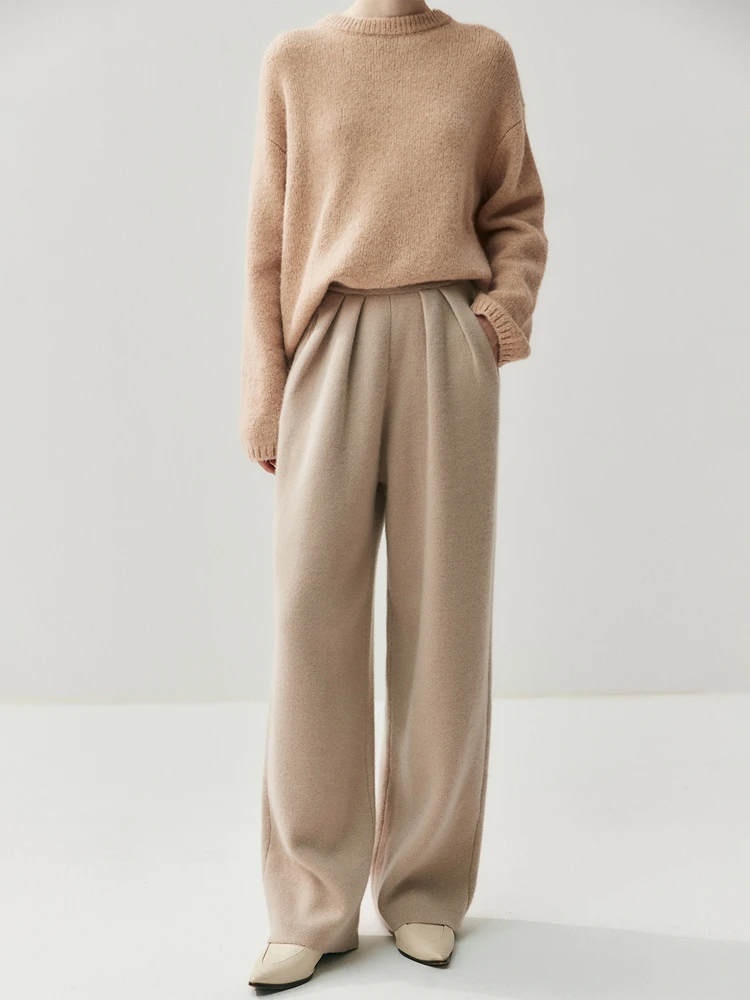 100% Pure Cashmere Wide Leg Pants Women Autumn Winter Soild Thick Warm High Waisted Pocket Versatile Knit Trousers Office Lady
100% Pure Cashmere Wide Leg Pants Women Autumn Winter Soild Thick Warm High Waisted Pocket Versatile Knit Trousers Office Lady
