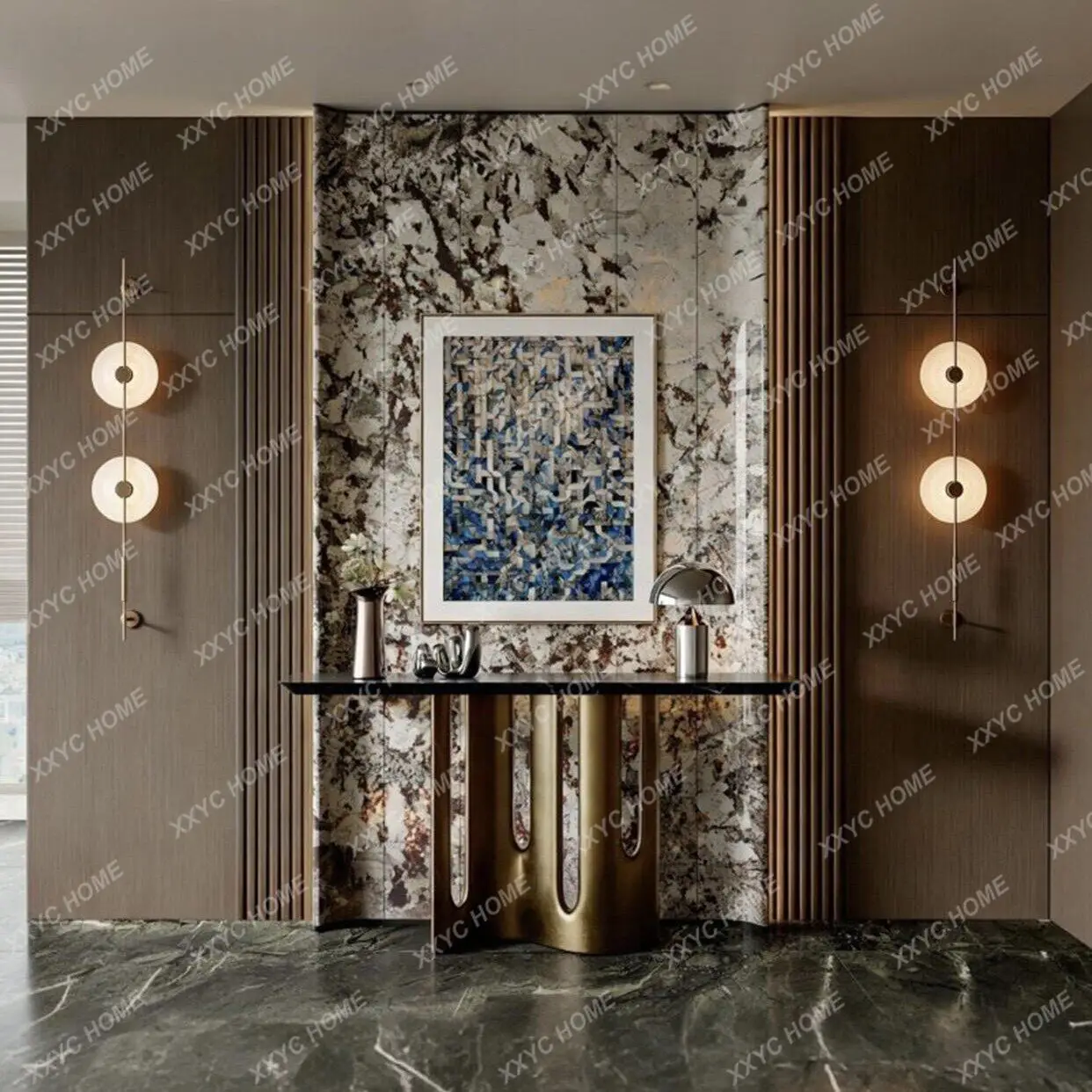 Modern simple marble entrance table villa living room stainless steel end view table against the wall ultra-narrow strip case
Modern simple marble entrance table villa living room stainless steel end view table against the wall ultra-narrow strip case