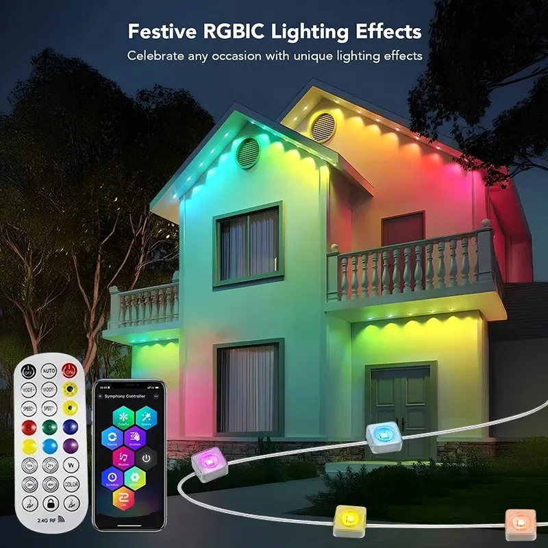 Permanent Outdoor Lights Smart RGBIC Eaves LED Lights Festival Flashing Lighting Fairy String for Christmas Holiday Decorations
Permanent Outdoor Lights Smart RGBIC Eaves LED Lights Festival Flashing Lighting Fairy String for Christmas Holiday Decorations
