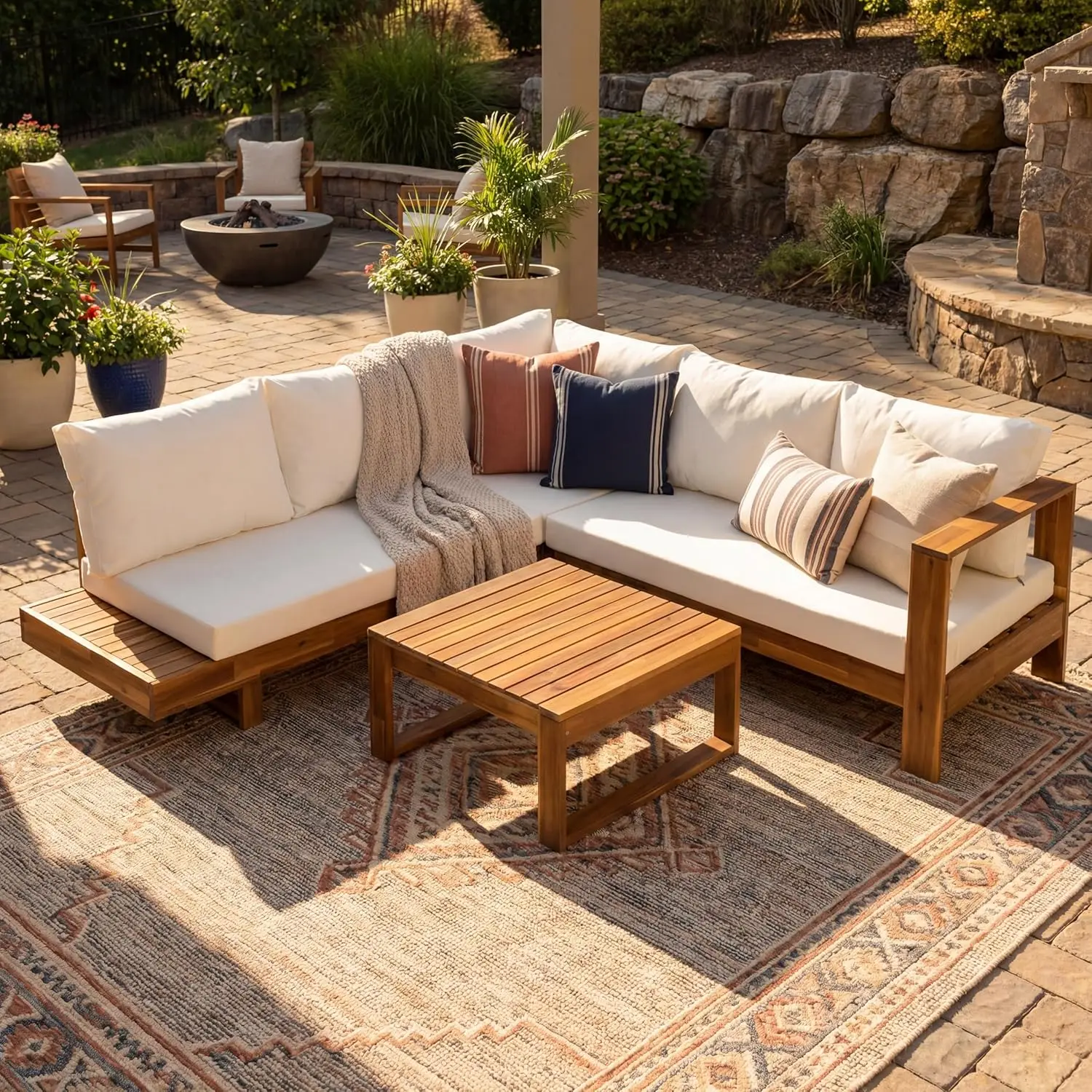 Acacia Wood 4pc Outdoor Sectional Sofa Set with Cushions and Slatted Design - Modern Patio, Deck & Garden Seating, Customized
Acacia Wood 4pc Outdoor Sectional Sofa Set with Cushions and Slatted Design - Modern Patio, Deck & Garden Seating, Customized
