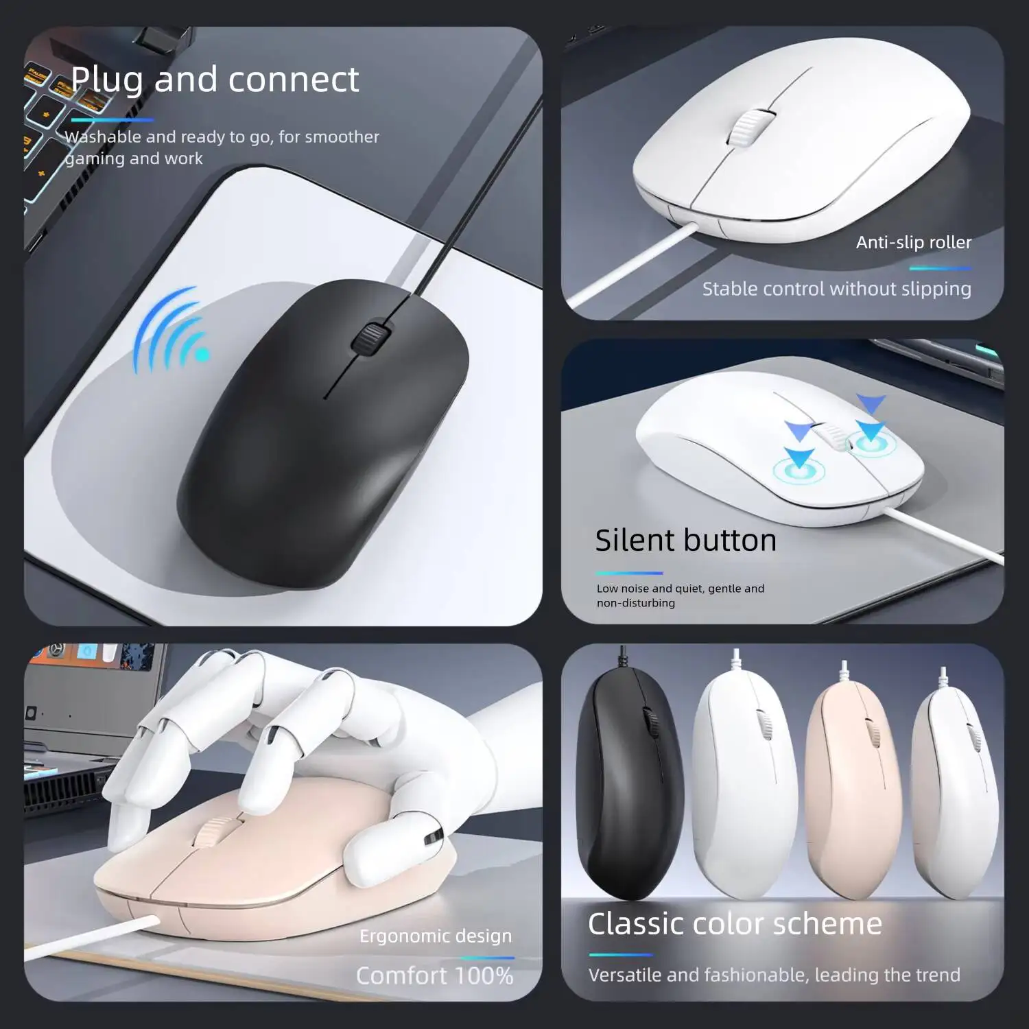 Portable Office Silent Wired Optical Mouse Lightweight USB Ergonomic 1200DPI Mute Mice Universal Laptop Desktop PC Computer
Portable Office Silent Wired Optical Mouse Lightweight USB Ergonomic 1200DPI Mute Mice Universal Laptop Desktop PC Computer