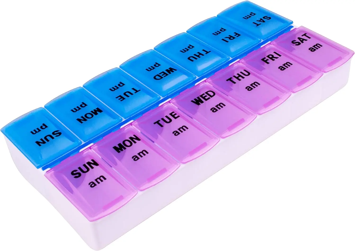 7-Day Twice-A-Day Pill Organizer, AM PM Weekly Medication Dispenser with Easy-Open Lids
7-Day Twice-A-Day Pill Organizer, AM PM Weekly Medication Dispenser with Easy-Open Lids