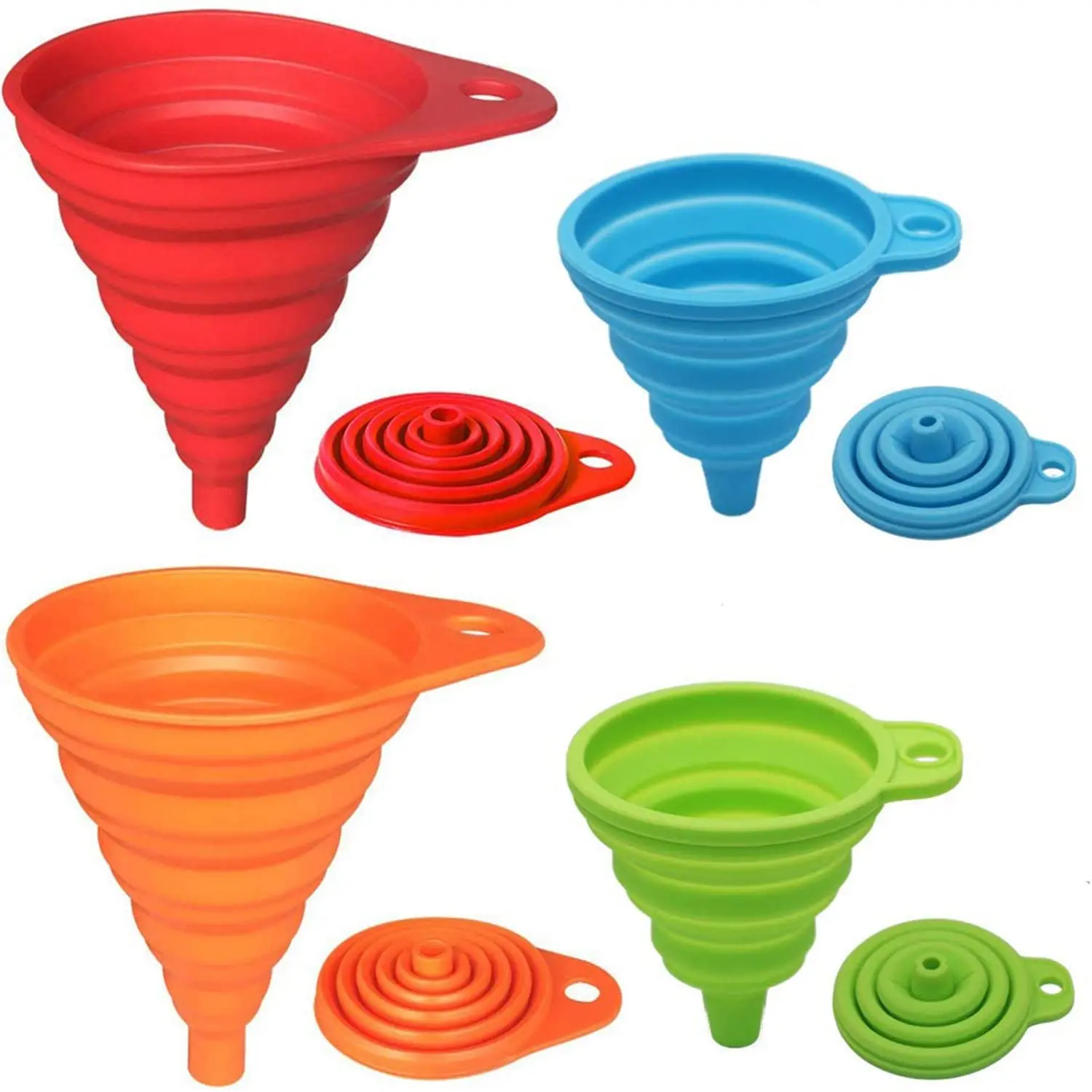 Collapsible Silicone Funnel Set 4-Pack, Small & Large, Food Grade for Kitchen, Water Bottle, Liquid Transfer
Collapsible Silicone Funnel Set 4-Pack, Small & Large, Food Grade for Kitchen, Water Bottle, Liquid Transfer