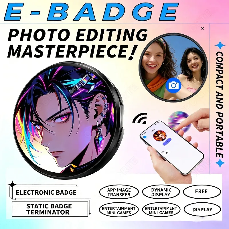 1 Piece HD Color Screen Electronic Badge 7 Color Support Light Effect Large Storage Fast Transfer for Concert Festival Party
1 Piece HD Color Screen Electronic Badge 7 Color Support Light Effect Large Storage Fast Transfer for Concert Festival Party