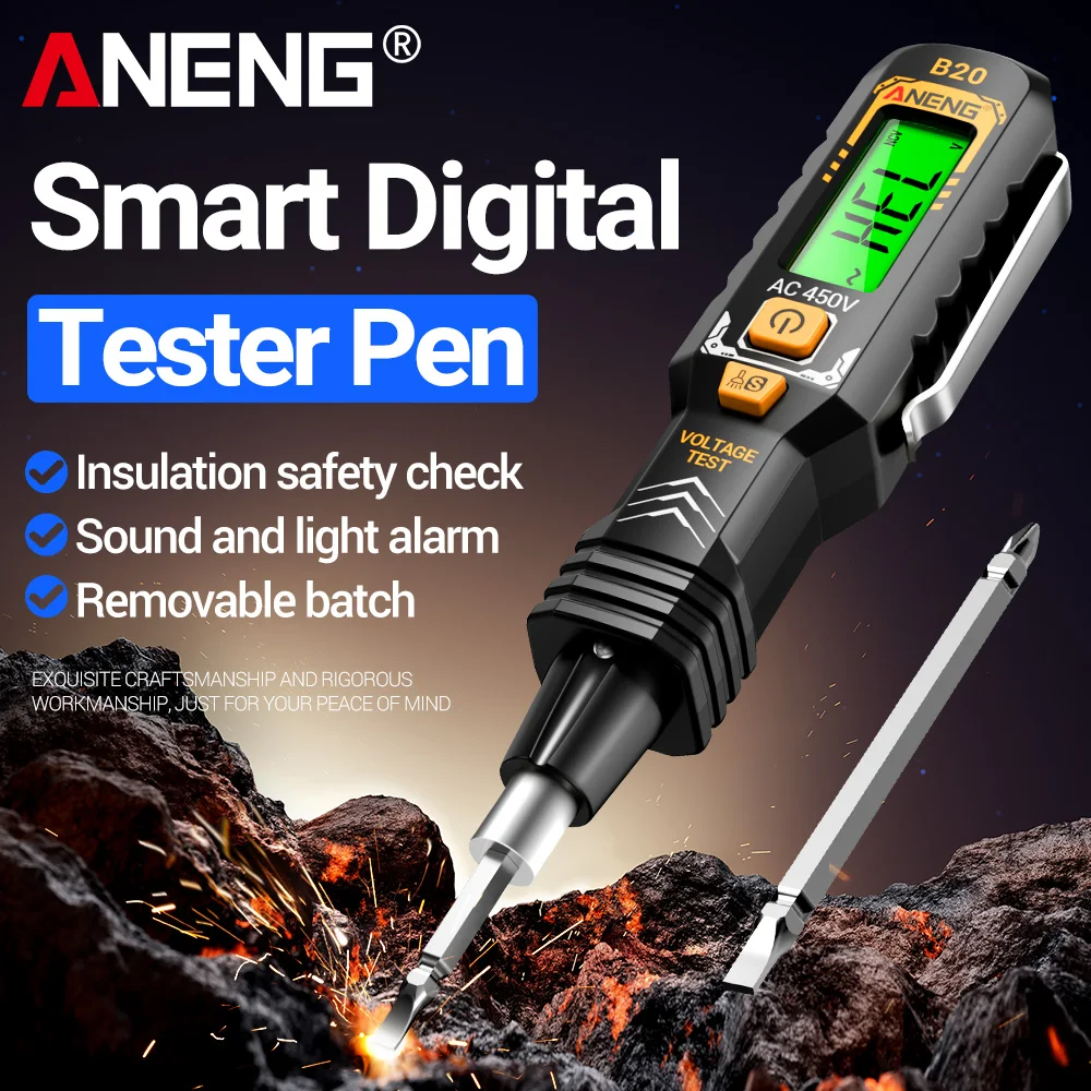 ANENG B20 Smart Voltage Tester Pen Double Head Screwdriver Dual-use Slotted Cross Meter 11V~ 450V AC Voltage Detection Digital
ANENG B20 Smart Voltage Tester Pen Double Head Screwdriver Dual-use Slotted Cross Meter 11V~ 450V AC Voltage Detection Digital