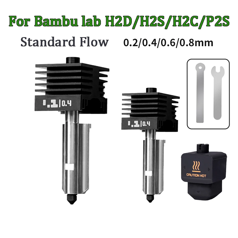 For Bambu Lab H2D H2S P2S Hotend Assembly Hotend Kit 0.2 0.4 0.6 0.8MM Replaceable Nozzle For 3D printer Bambu Lab H2D A1 A1MIni
