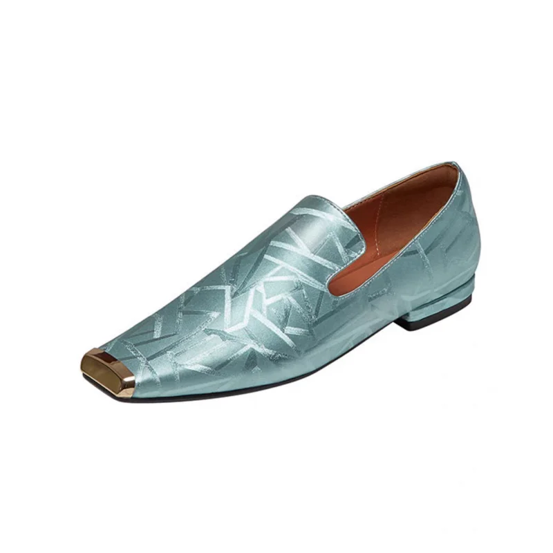 Women Shoes Metal Toe Flats Spring Blue Loafers Low Heel Print Leather Footwear European Style Slip On Flats Footwear Size 43
Women Shoes Metal Toe Flats Spring Blue Loafers Low Heel Print Leather Footwear European Style Slip On Flats Footwear Size 43
