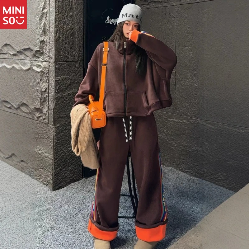 Miniso Retro Sporty Tracksuit Set, Plush Fleece Hoodie & Pants with Stripes
Miniso Retro Sporty Tracksuit Set, Plush Fleece Hoodie & Pants with Stripes