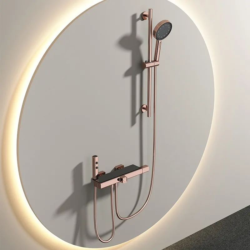 Minimalist Bathroom Rose Gold Shower Set with Spray Gun Full Brass Hot Cold Mixer Tap LM2517 Multi Color Options Function Modes
Minimalist Bathroom Rose Gold Shower Set with Spray Gun Full Brass Hot Cold Mixer Tap LM2517 Multi Color Options Function Modes