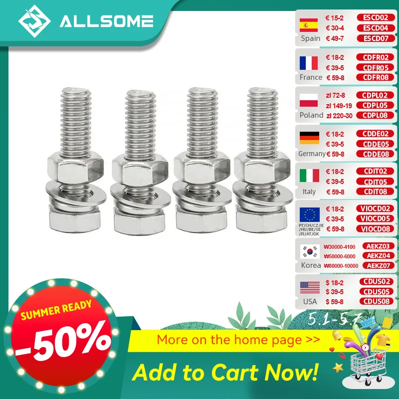 Винты с шестигранной головкой ALLSOME 8*30 внешний шестигранник для сверлильного станка, сверлильного станка, фрезерного рабочего стола, с крестообразными тисками
Винты с шестигранной головкой ALLSOME 8*30 внешний шестигранник для сверлильного станка, сверлильного станка, фрезерного рабочего стола, с крестообразными тисками