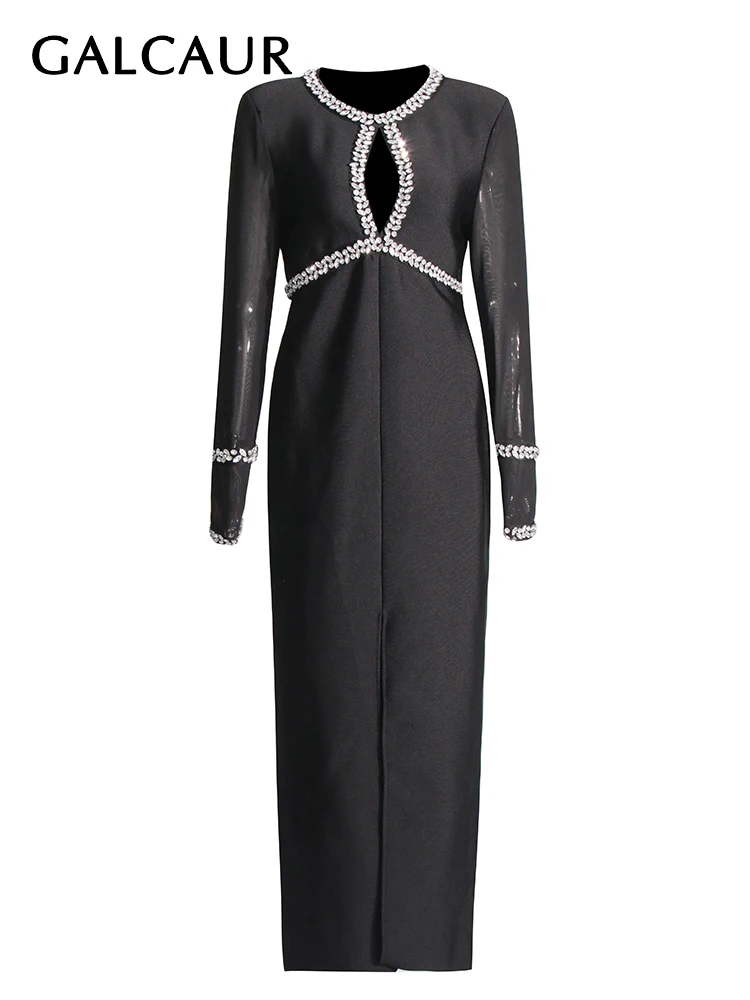 GALCAUR Hollow Out Slimming Split Dresses For Women Round Neck Long Sleeve High Waist Patchwork Diamond Temperament Dress Female
GALCAUR Hollow Out Slimming Split Dresses For Women Round Neck Long Sleeve High Waist Patchwork Diamond Temperament Dress Female