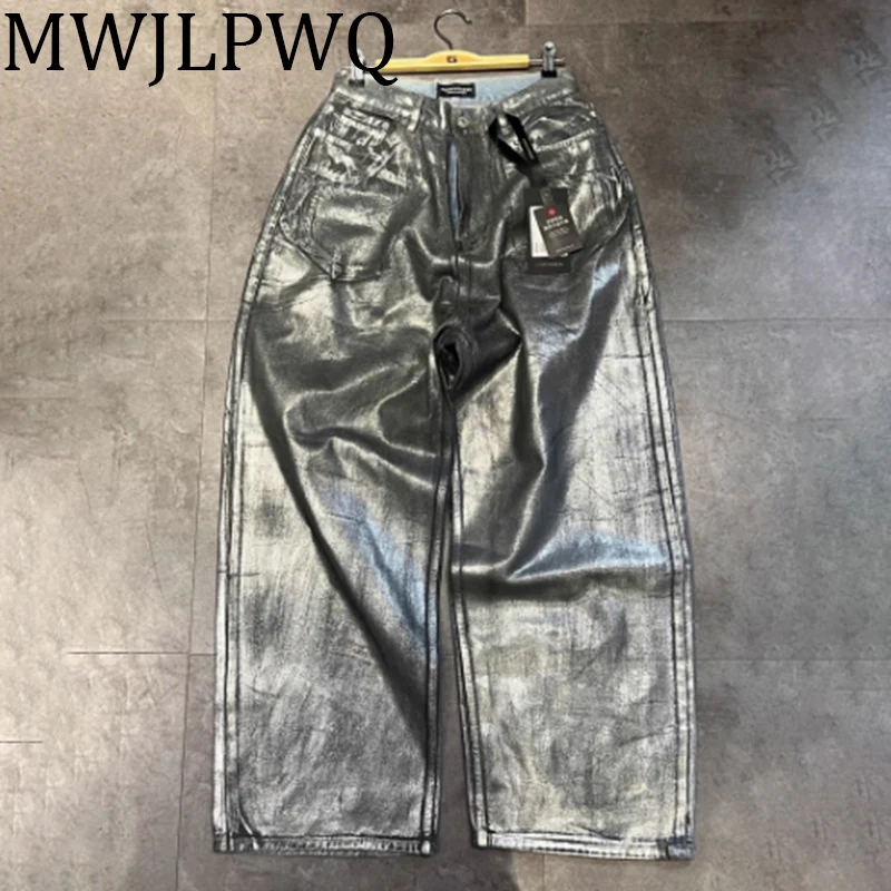 MWJLPWQ Dirty Coating Bright Surface Jeans Men's High Street Distress Hamdsome Hiphop Silver Wide Leg Pants Loose Women 010454
MWJLPWQ Dirty Coating Bright Surface Jeans Men's High Street Distress Hamdsome Hiphop Silver Wide Leg Pants Loose Women 010454