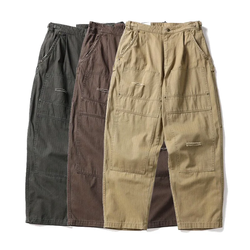 High Quality Herringbone Pure Cotton Hole Wide Leg Cargo Pant Men Japanese Streetwear Fashion Loose Casual Baggy Pants Trousers
High Quality Herringbone Pure Cotton Hole Wide Leg Cargo Pant Men Japanese Streetwear Fashion Loose Casual Baggy Pants Trousers