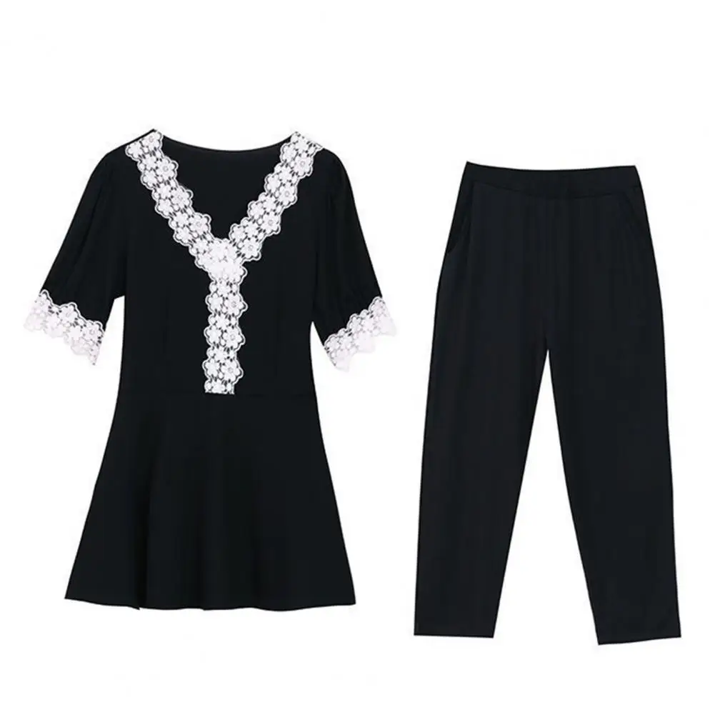 Polyester Women Clothing Set Stylish Women's Summer Two-piece Set with Lace Trim Top Slimming Seven-quarter Pants for Work
Polyester Women Clothing Set Stylish Women's Summer Two-piece Set with Lace Trim Top Slimming Seven-quarter Pants for Work