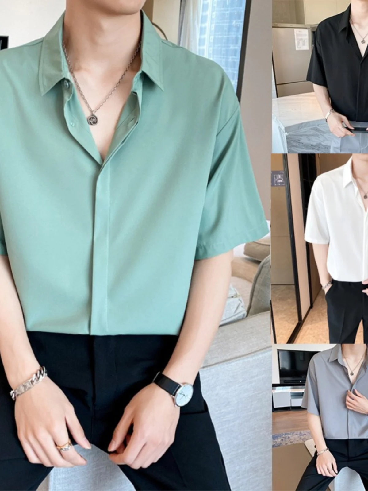 Summer Men's Loose Ice Silk Shirt Short Sleeve Casual Dark Button Simple Versatile Fashionable Standard Fit Youth Popular Thin
Summer Men's Loose Ice Silk Shirt Short Sleeve Casual Dark Button Simple Versatile Fashionable Standard Fit Youth Popular Thin