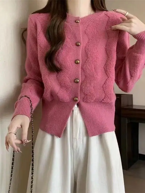 Autumn Winter Women's Knitted Thickened Single-Buttoned Sweater Jacket Casual Loose Fit round Neck Open Cardigan Fashion Style
Autumn Winter Women's Knitted Thickened Single-Buttoned Sweater Jacket Casual Loose Fit round Neck Open Cardigan Fashion Style
