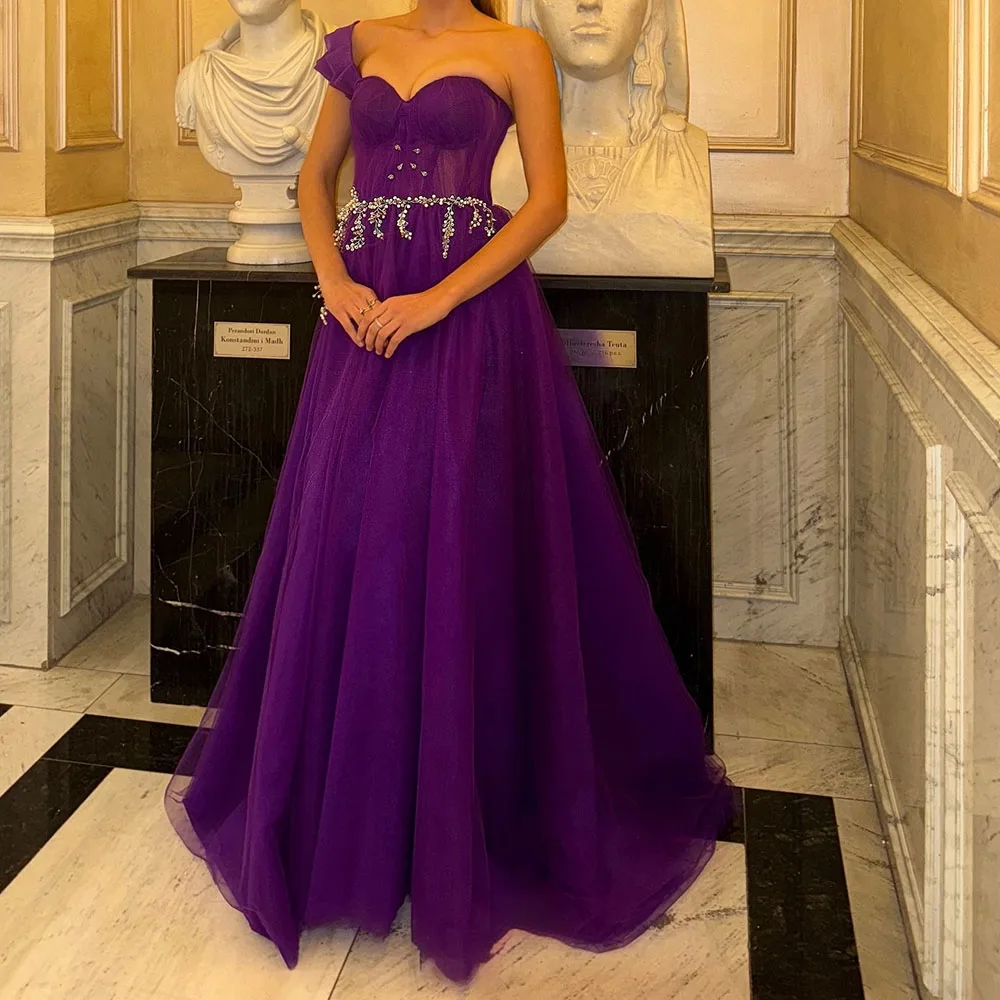 Customized A-line Evening Dresses Floor-length One-shoulder Sleeveless Prom Gown Fashion Crystal Backless Draped Party Gown
Customized A-line Evening Dresses Floor-length One-shoulder Sleeveless Prom Gown Fashion Crystal Backless Draped Party Gown